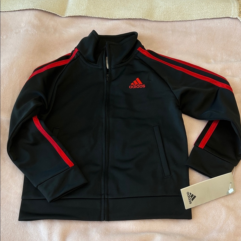 Adidas Black Jacket with Red Stripes